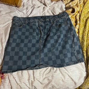 Checkered Denim Skirt